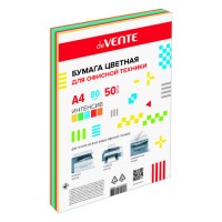 intensive mix deVente А4 80г/м 50л 5цв (син, желт, оранж, крас,зелен)2072249 Цветная бумага
